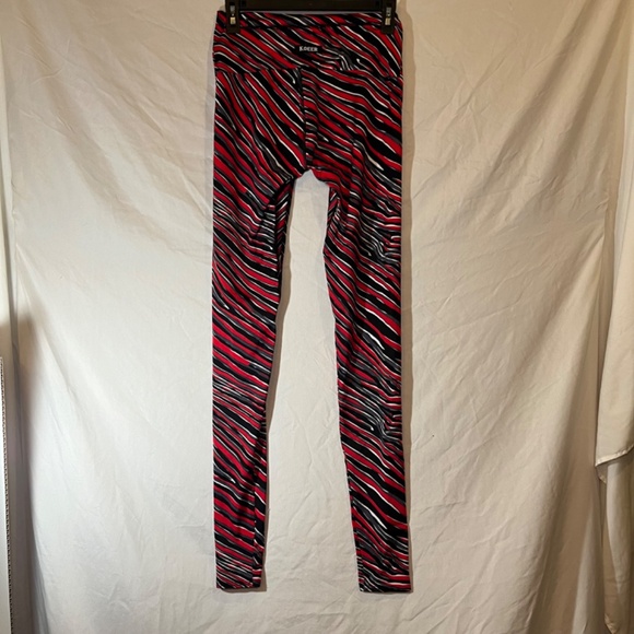 K-Deer Leggings Womens Large Red/Black/White Stripe High Waisted Rise Stretch - Picture 2 of 6